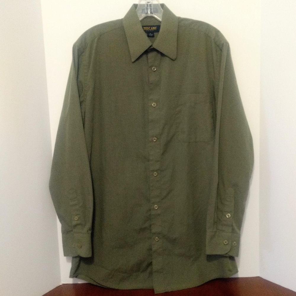 Tuscany UOMO Men's Olive Green Button Dress Shirt